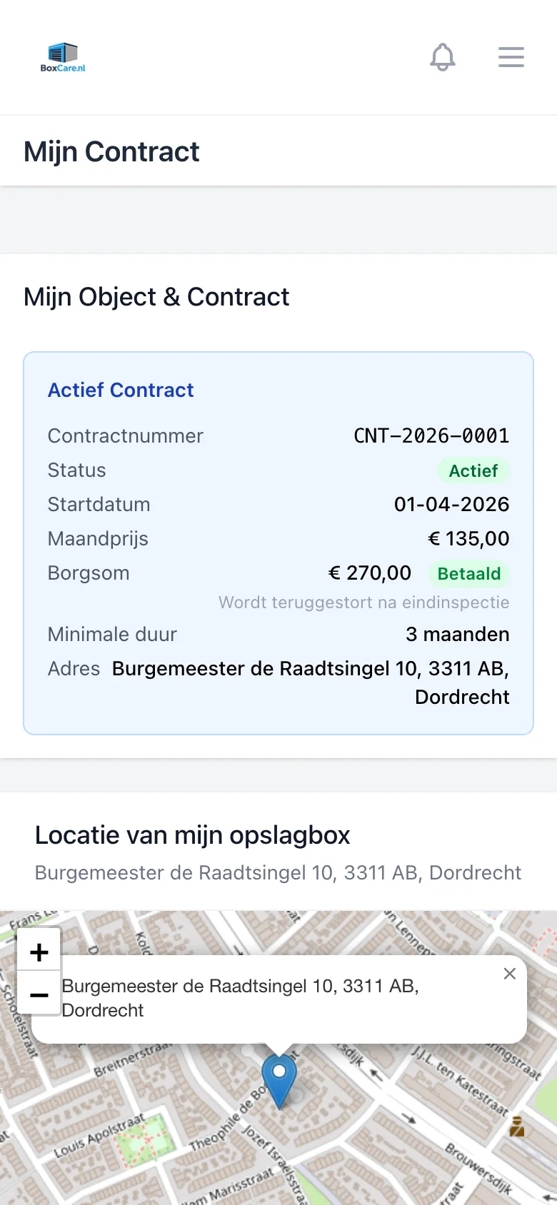 Contractgegevens van de huurder op een telefoon